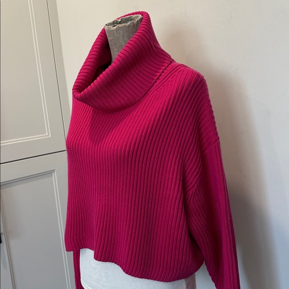 Aritzia Merino Wool Guell Ribbed Turtleneck Sweater Pink Cropped Knit Medium - Picture 9 of 16